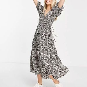 ASOS Animal print leopard wrap tiered midi dress